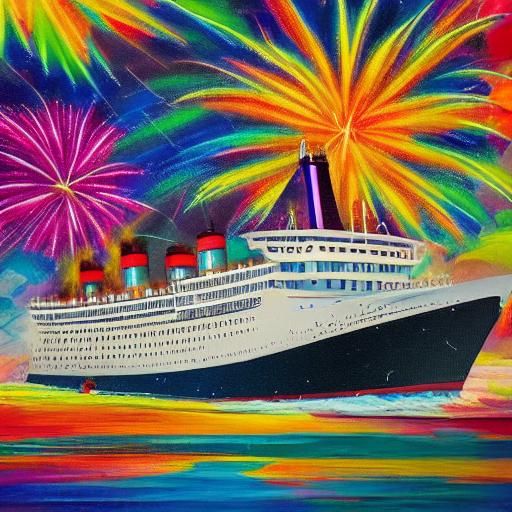 Art Deco Fireworks Over Queen Mary in Long Beach