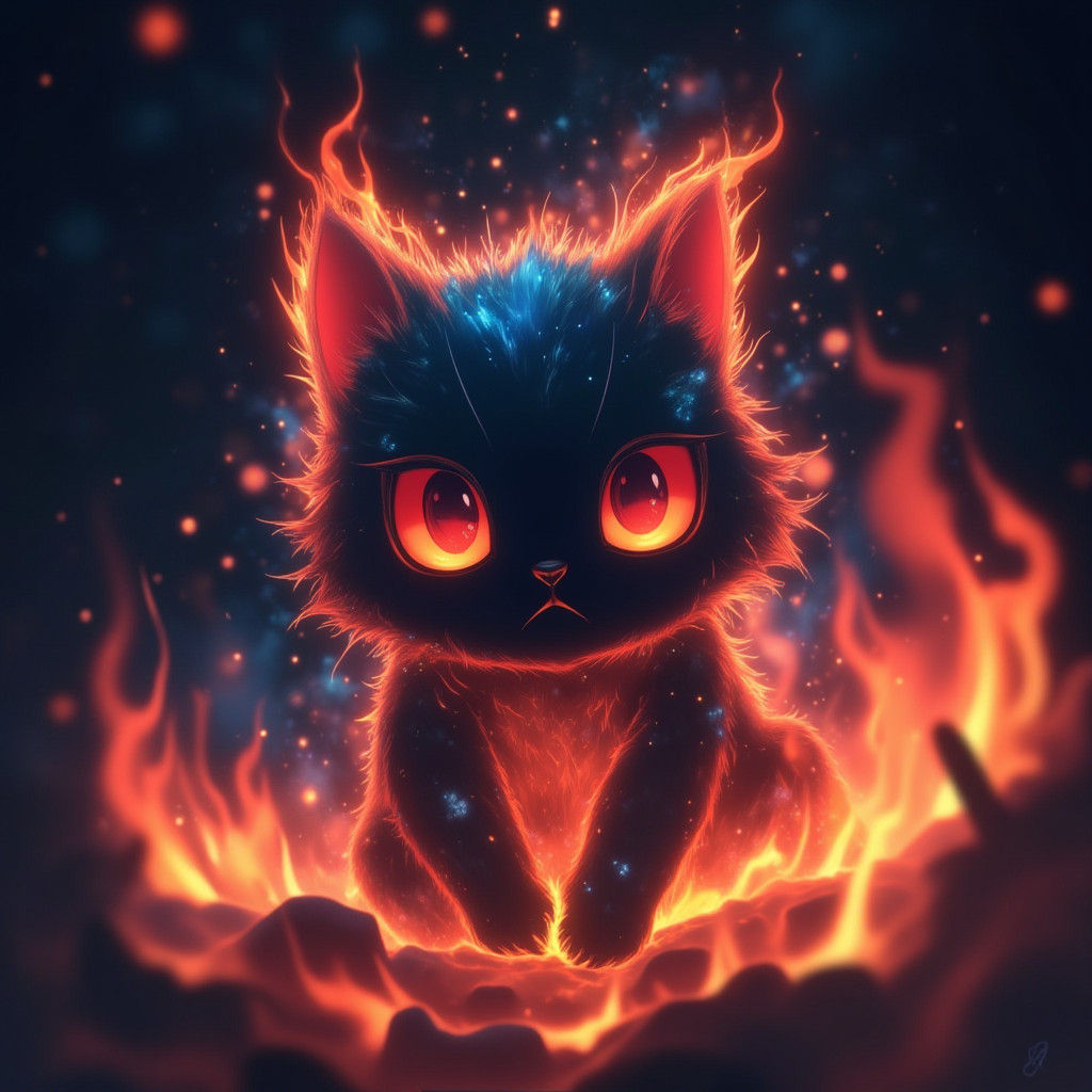 Majestic Fiery Cat in Mystical Flames