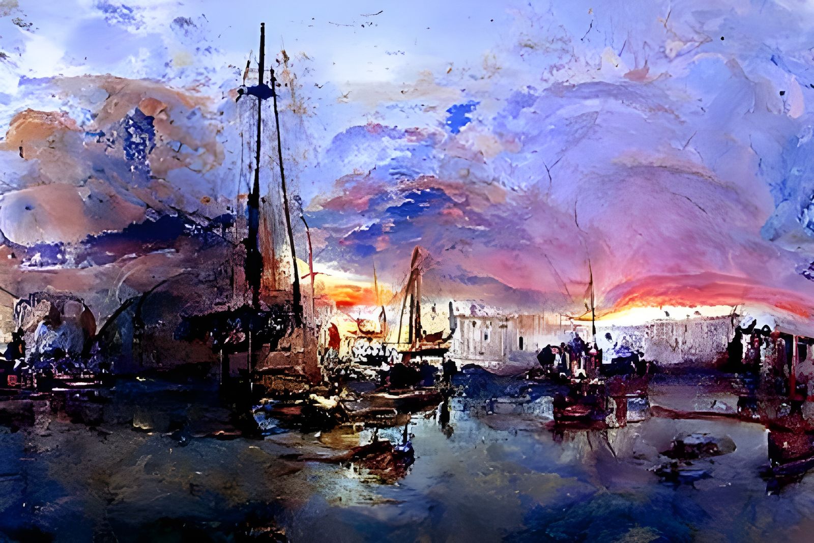 Dramatic Harbour Sunset in Romantic Style