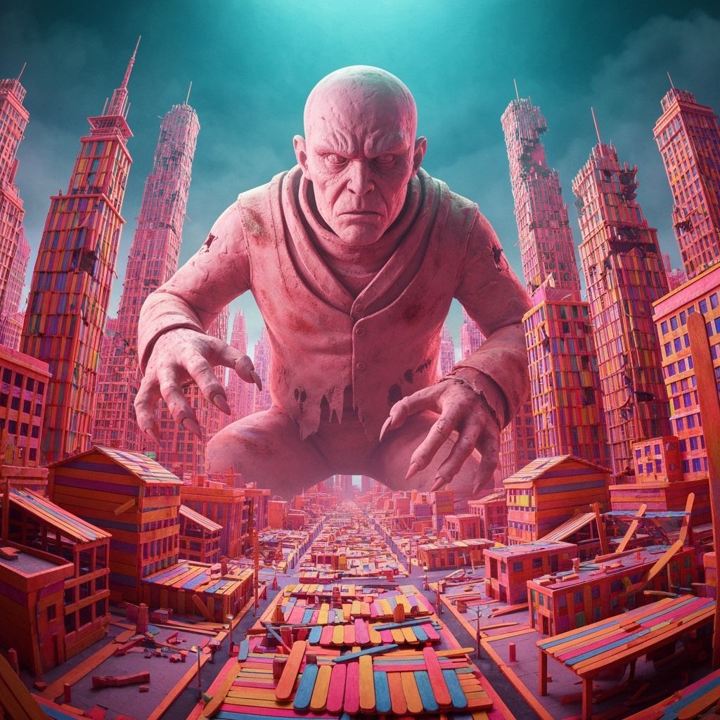 Clay Monster Destroys Popsicle Stick Metropolis as Matte Pai...