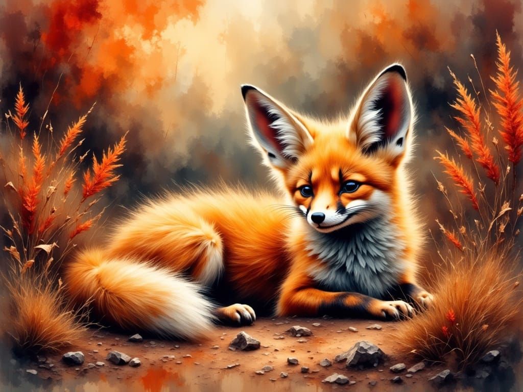 Surreal Red Fennec Fox in Desert Oasis