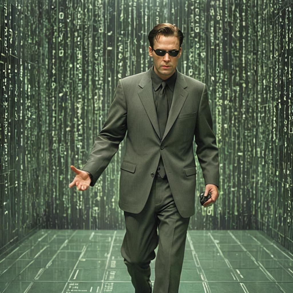 Fusion Mr. Smith like dog in the Matrix, matrix code around ...