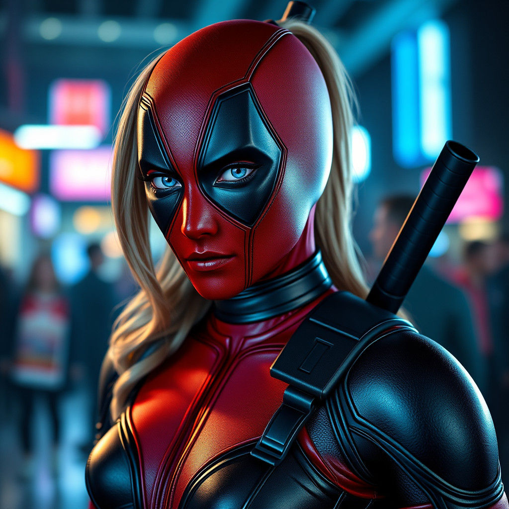 Hyperrealistic Woman in Latex Watched by Deadpool
