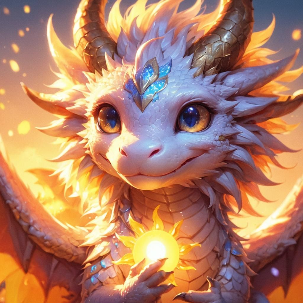 Adorable Dragon with Sun: Anime-Inspired Digital Art