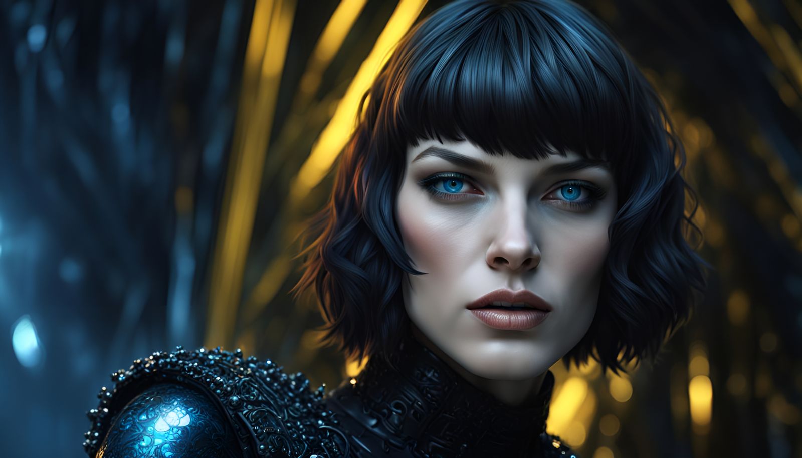 Milla Jovovich Portrait in Cyberpunk Aetherpunk Style