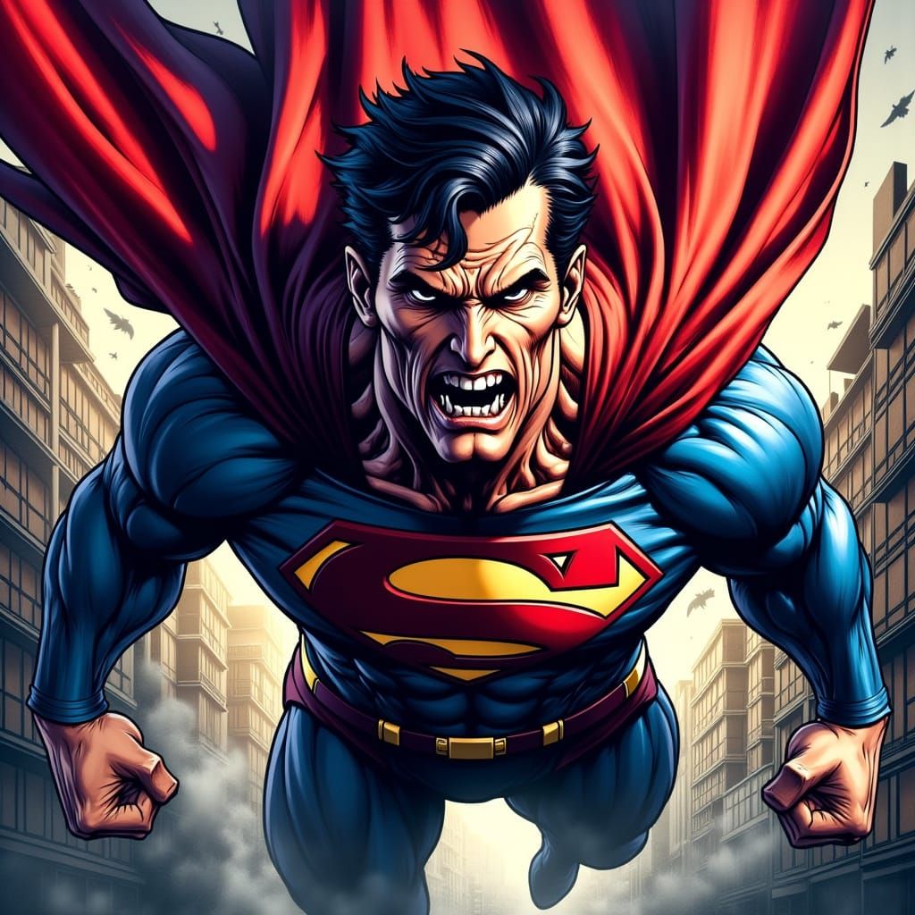 Fierce Superman Battle Comic Art