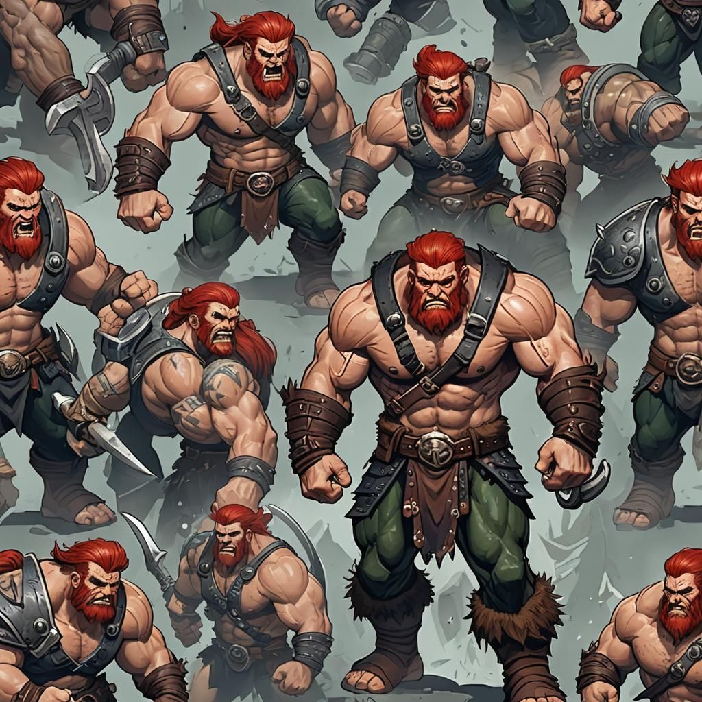Triton Barbarian with Red Hair, 5e Style