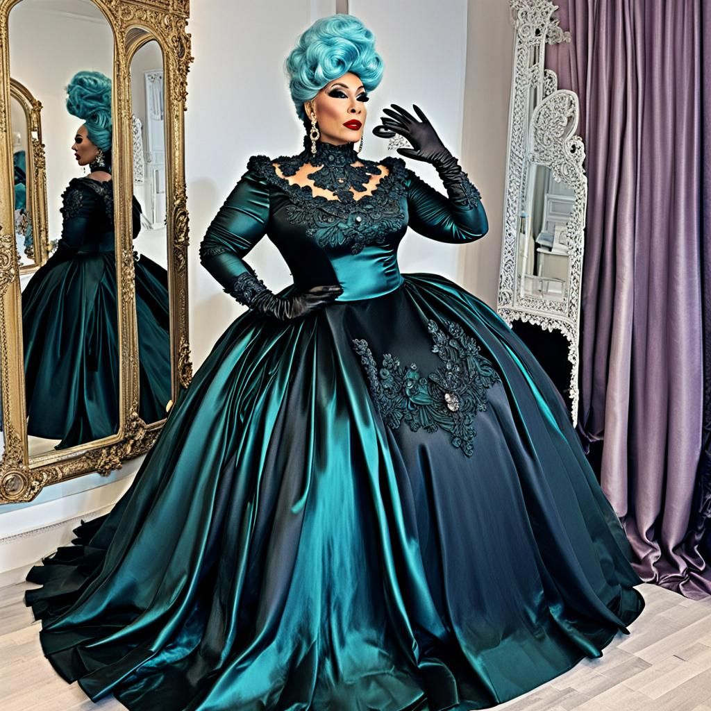 Extravagant Drag Queen in Satin Wonderland