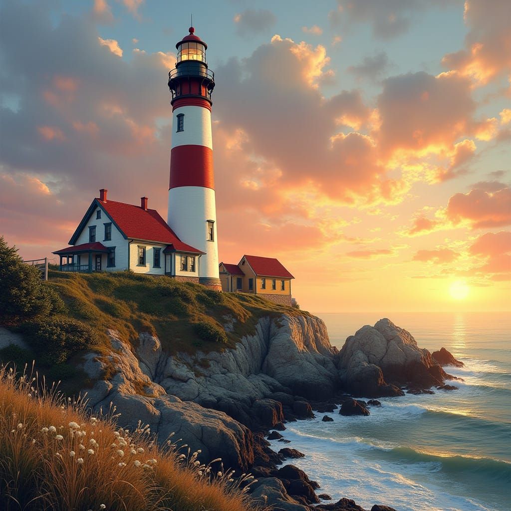 Majestic Coastal Lighthouse in Sunset Glow