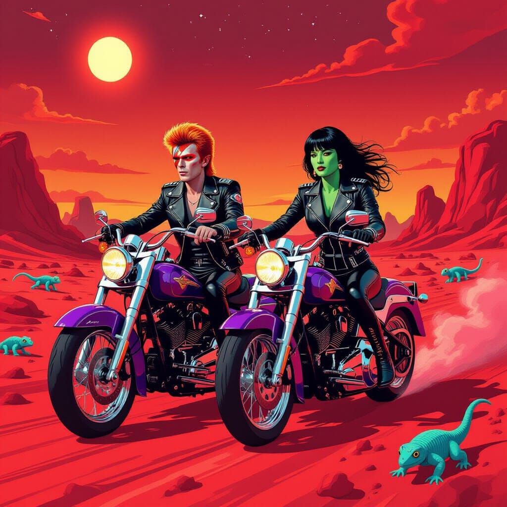 Ziggy Stardust & Companion Ride Martian Bikes