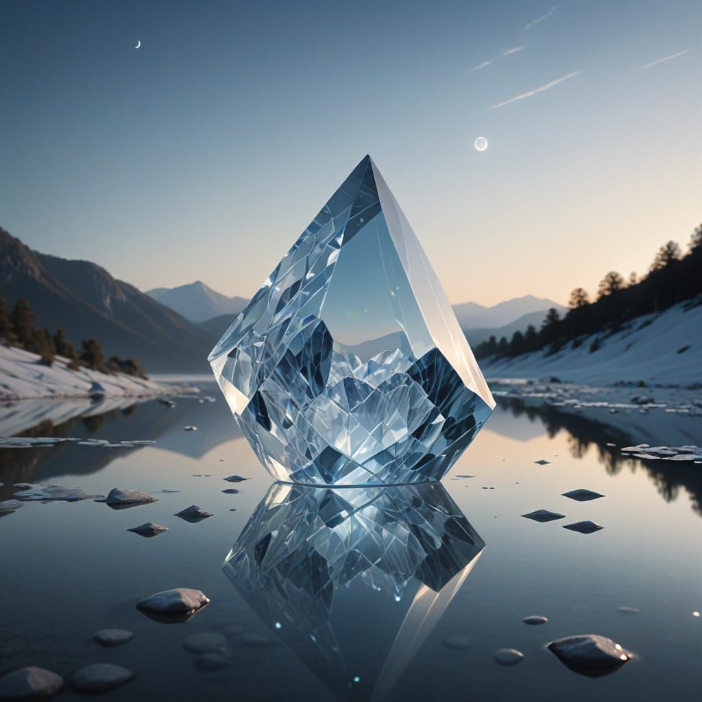 Glowing Crystal Emitting Pure Tone in Minimalist Landscape
