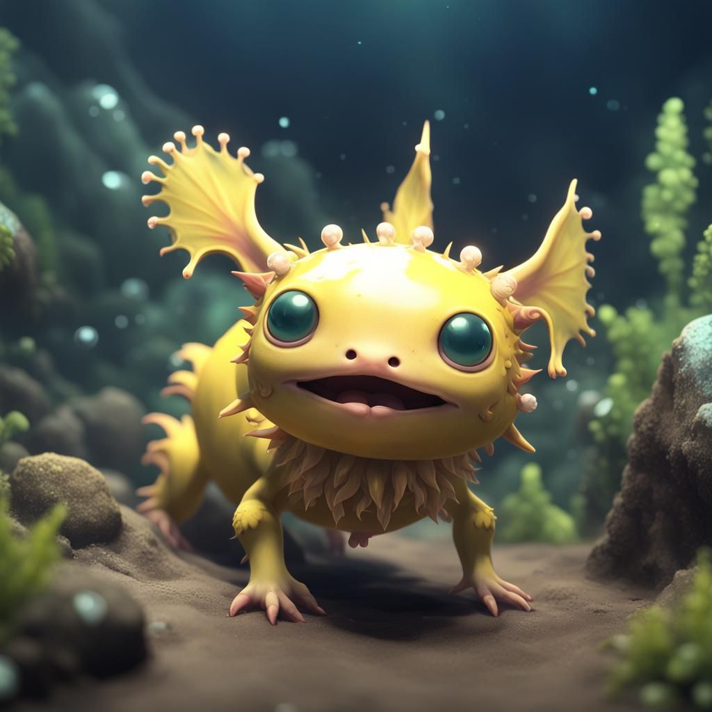 Cute Yellow Axolotl in Made in Abyss Style