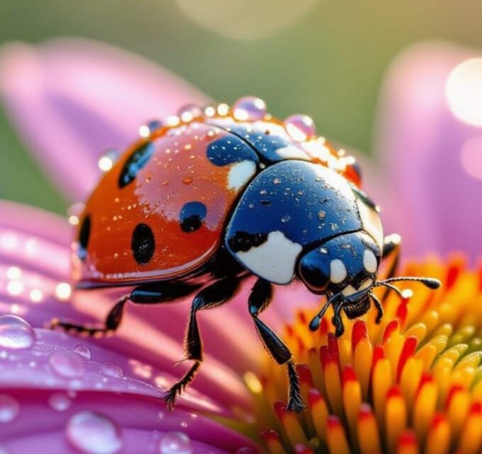 Dew-Kissed Ladybug: An Impressionist Close-Up