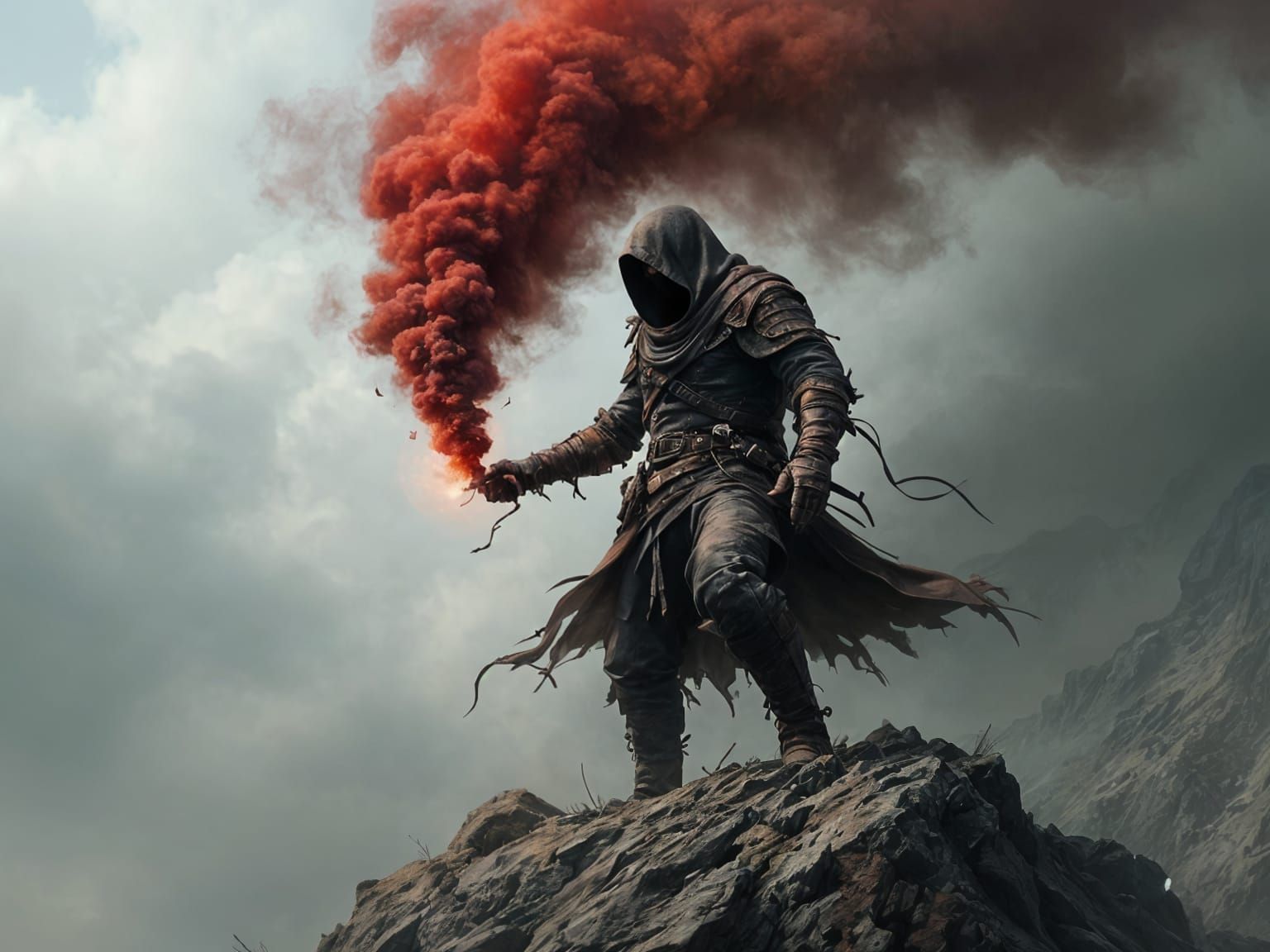 Digital Masterpiece of a Stealthy Warrior in Epic Smoke