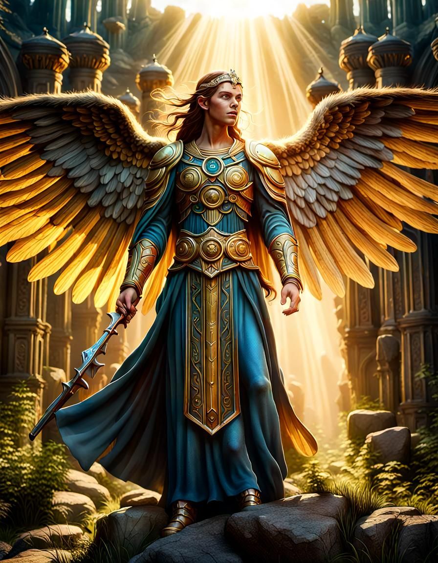 Biblical Angel in Sunshine Rays: Detailed Matte Painting