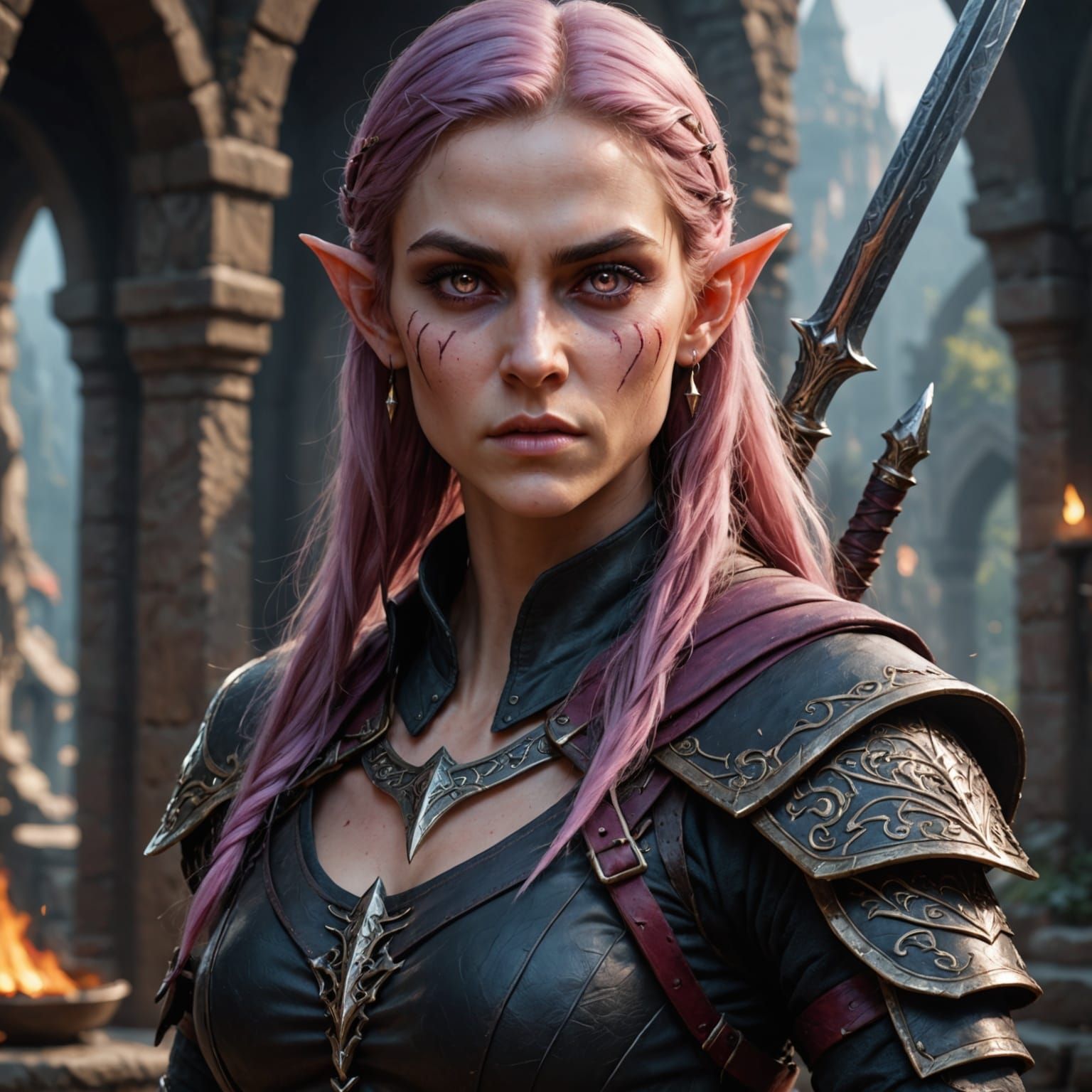 Athletic Elf Rogue with Magical Kukri