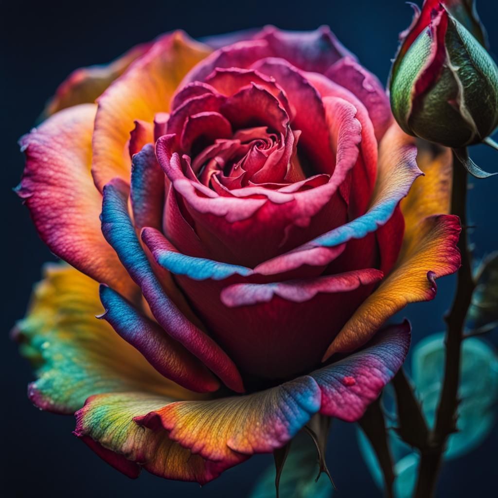 Rose in Multicolor Double Exposure Style