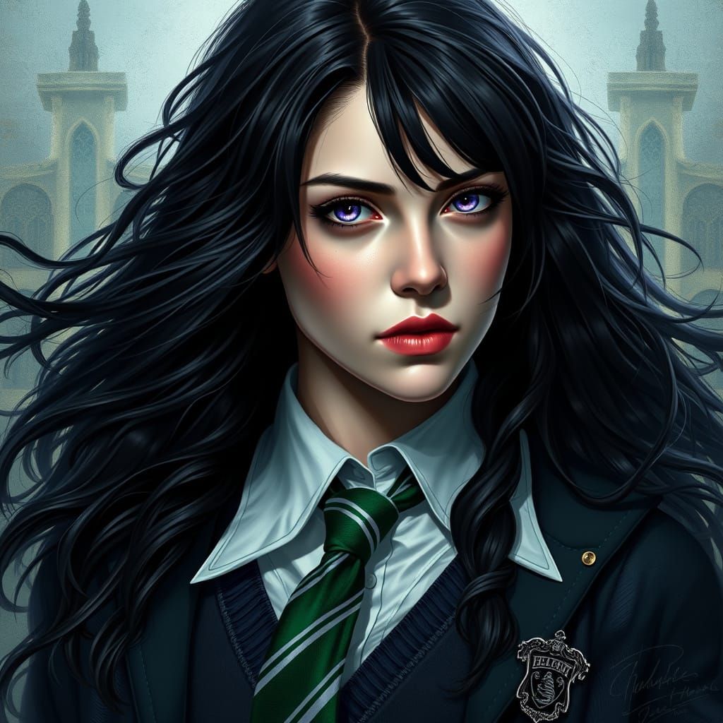 Bellatrix Lestrange in Elegant Slytherin Attire