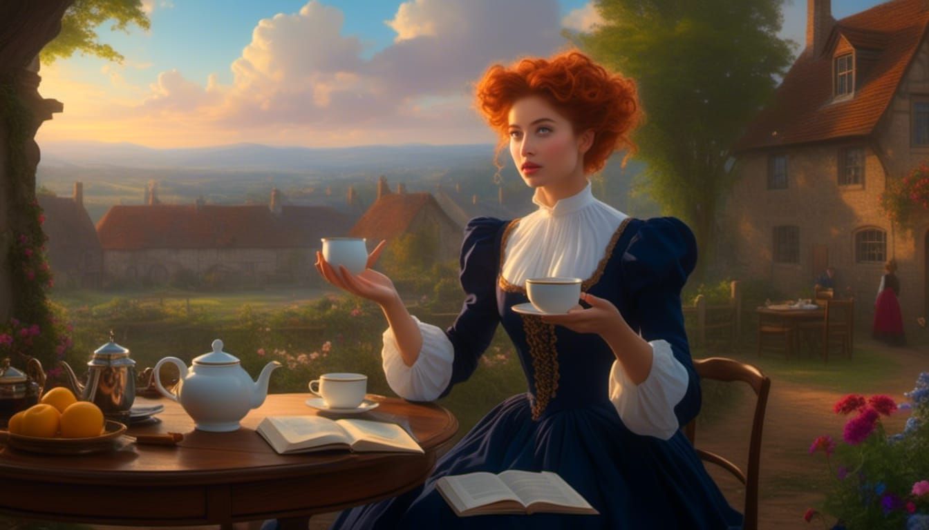 Medieval Lady's Earl Grey Tea in Garden