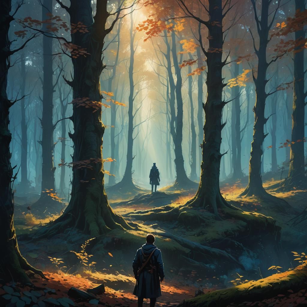 Mystical Forest Edge with Dramatic Lighting