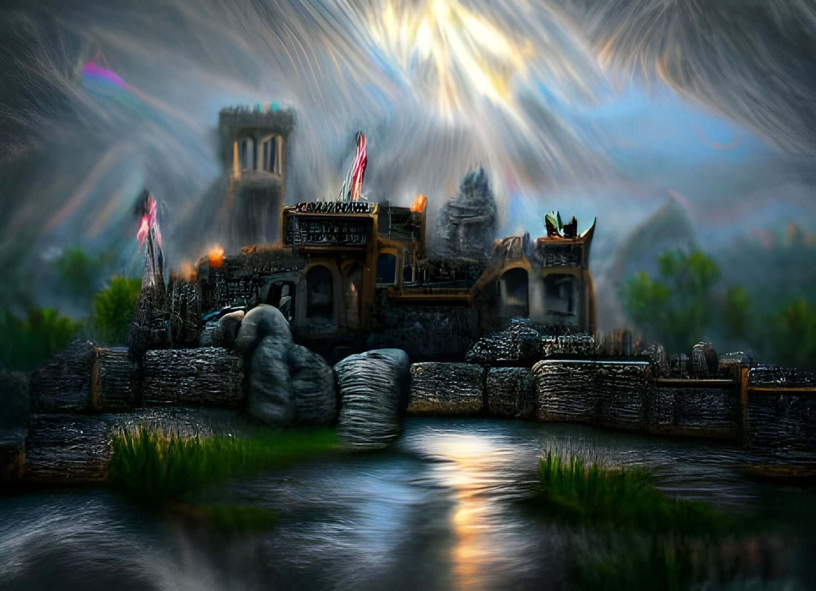 Valhalla Castle Kingdom in Charcoal Drawing