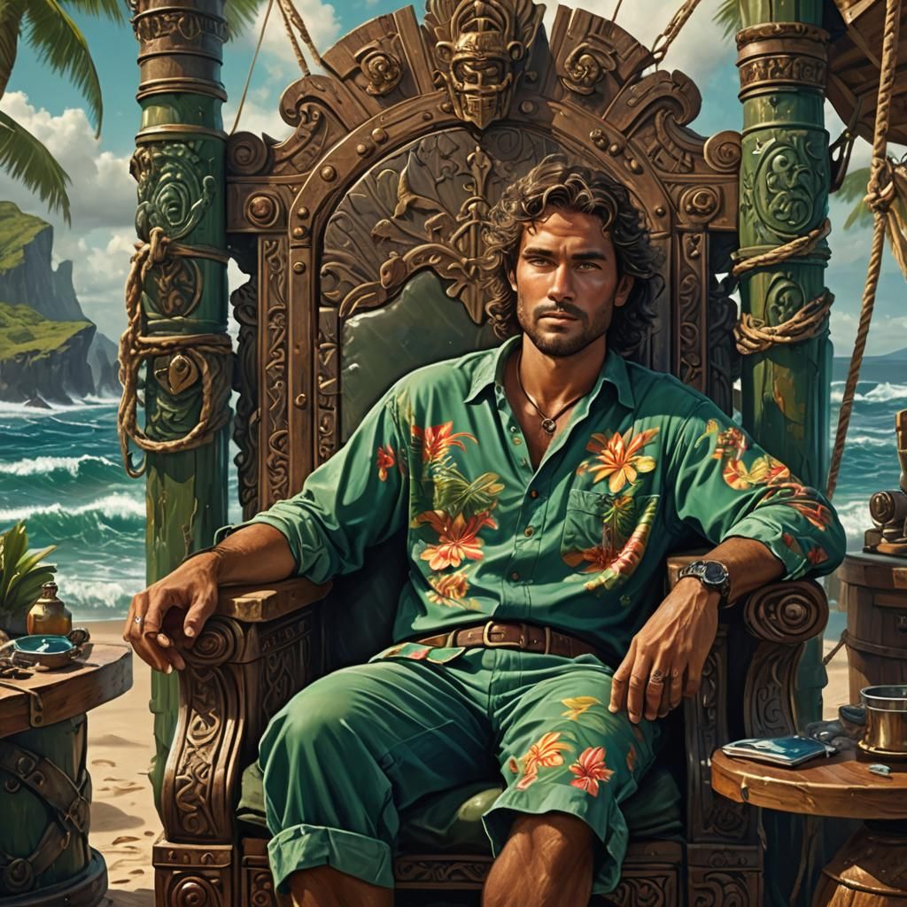 Carefree King in Fisherman's Throne, Detailed Digital Art