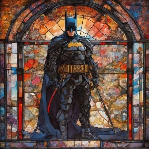 Samurai Batman in Stained Glass Style