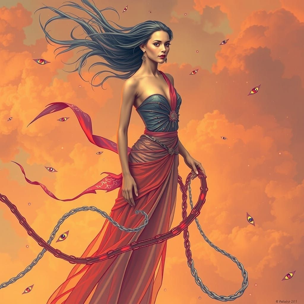 Ethereal Gypsy Goddess Amidst Swirling Mystical Clouds