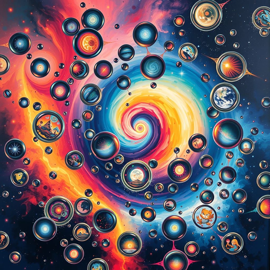 Cosmic Galaxy Bubbles in Graffiti Art Style