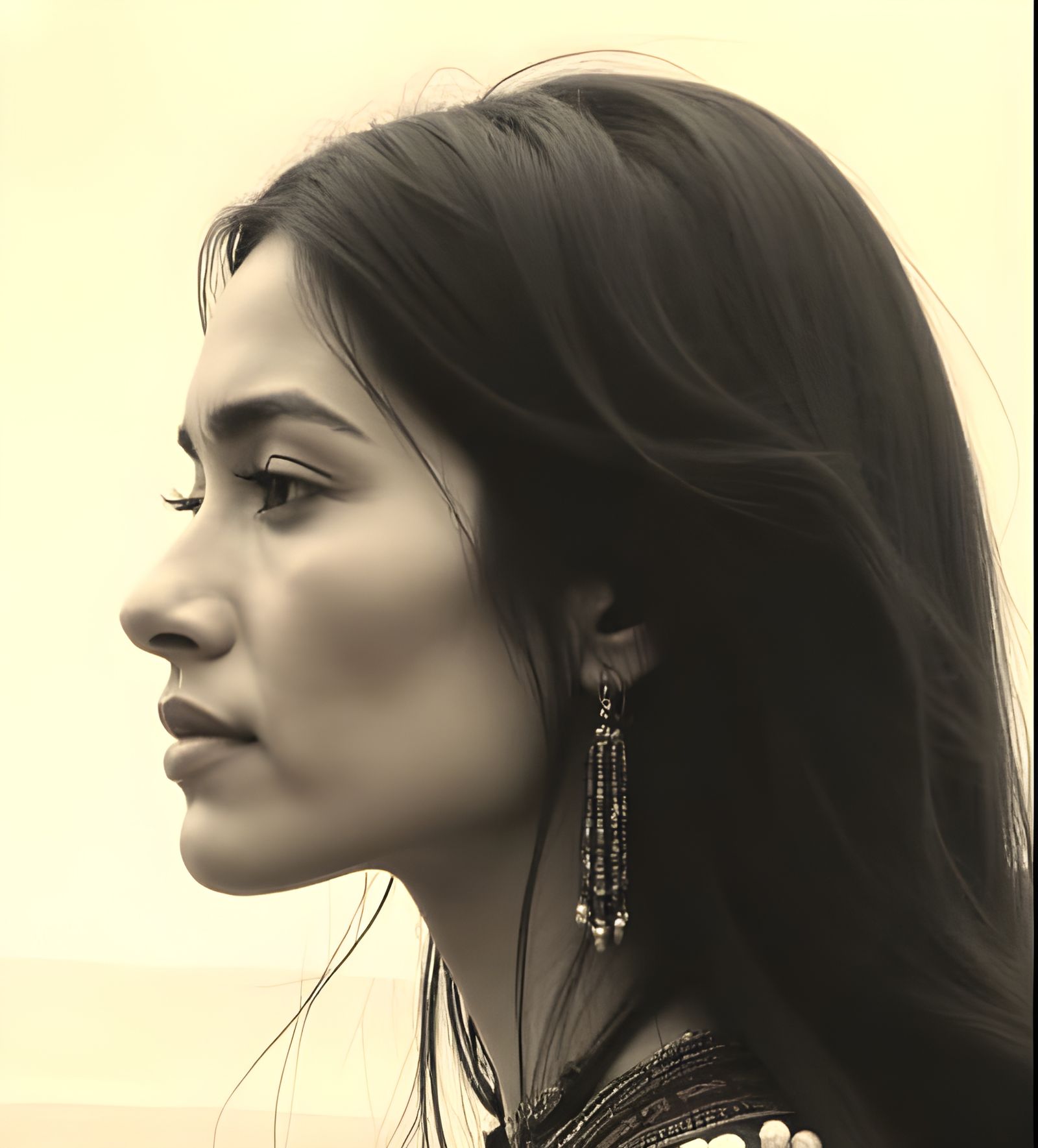 Watercolor Landscape With Ghostly Portrait Overlay