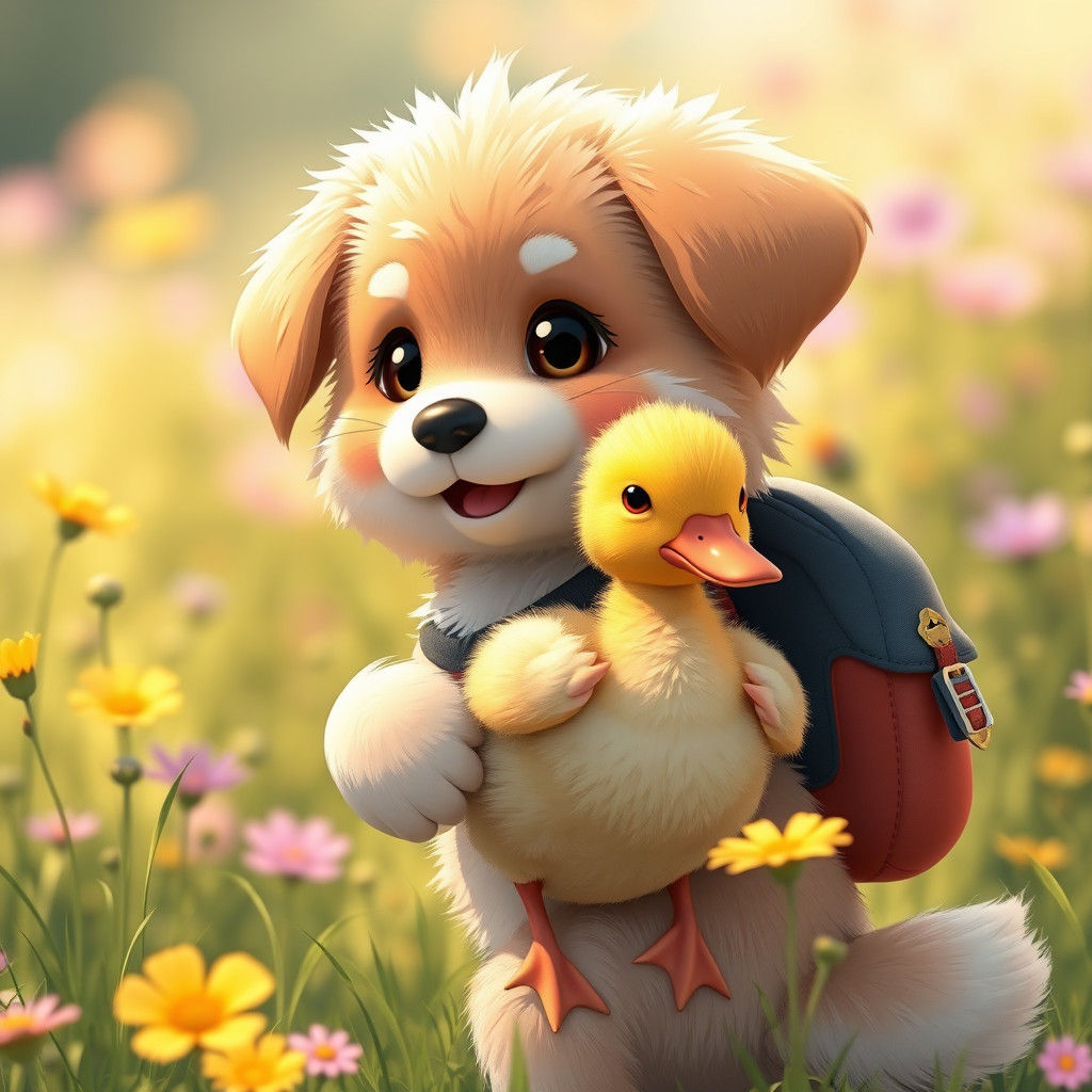 Puppy and Duckling Friendship in Anime Style