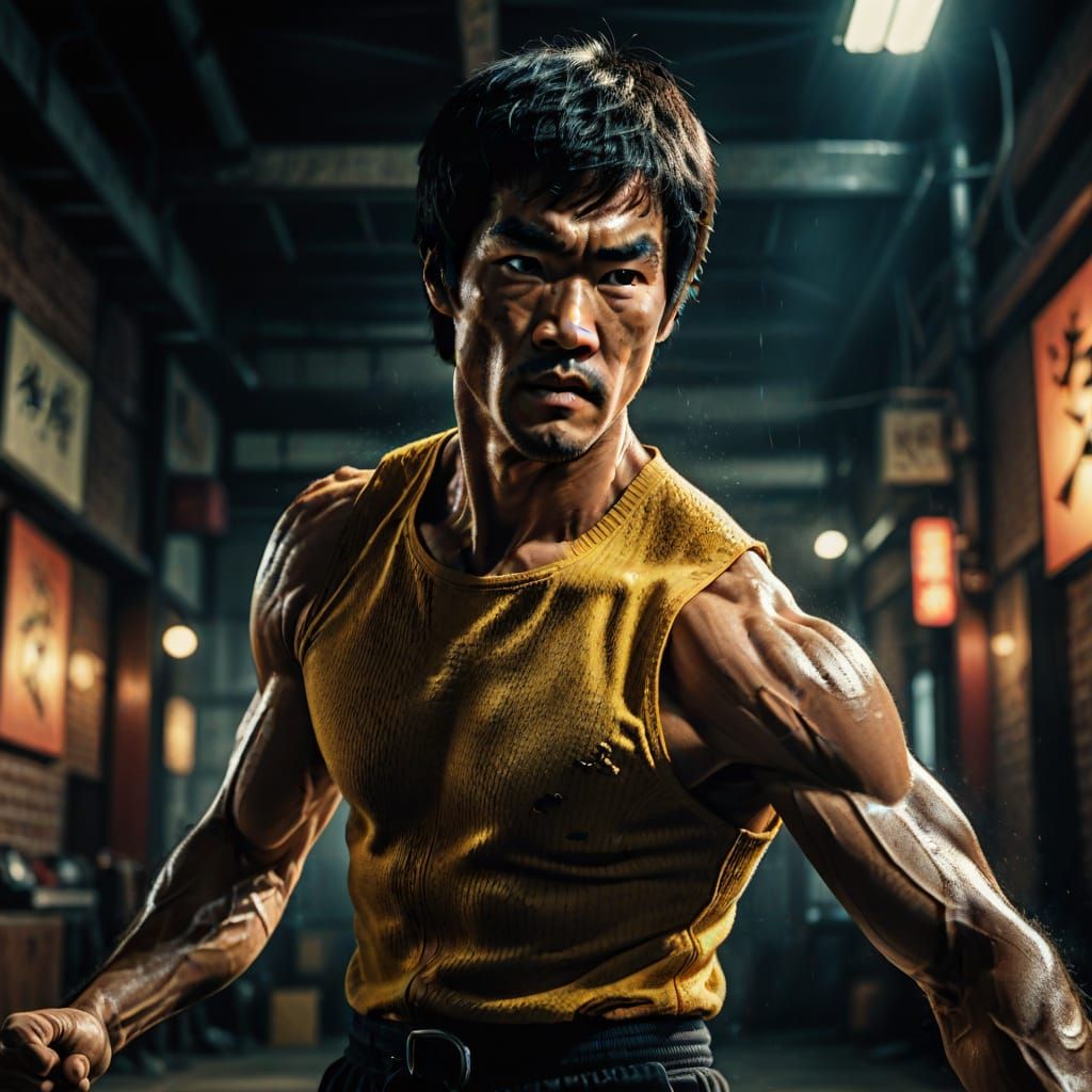 Hyper-Realistic Action Portrait of Bruce Lee