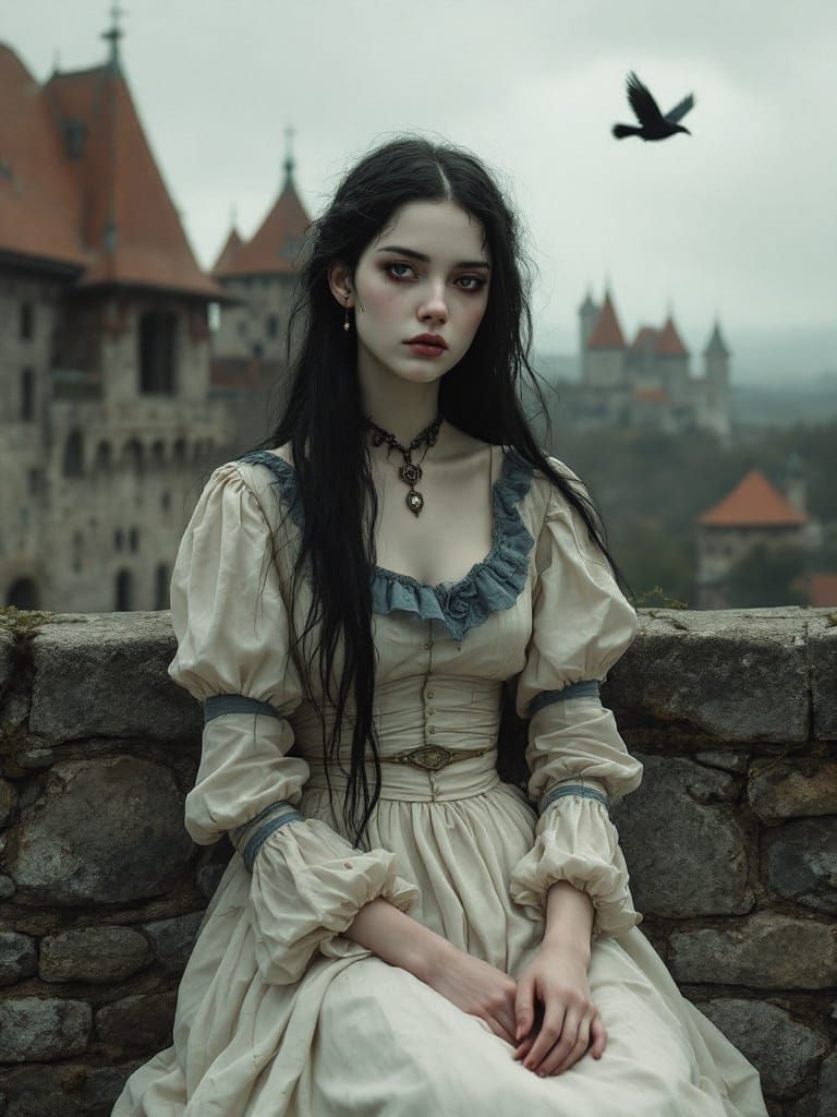 Melancholy Portrait in Gothic Castle Setting