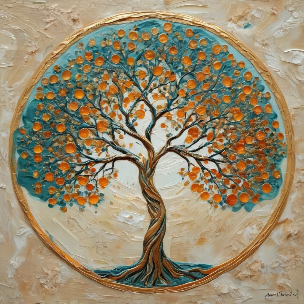 Abstract Circle Tree of Life Impasto Painting