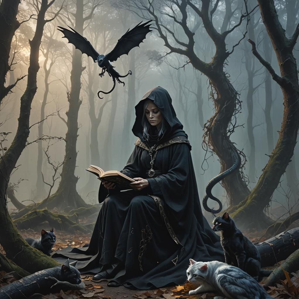 Skeletal Magician Weaves Spell in Misty Germanic Forest