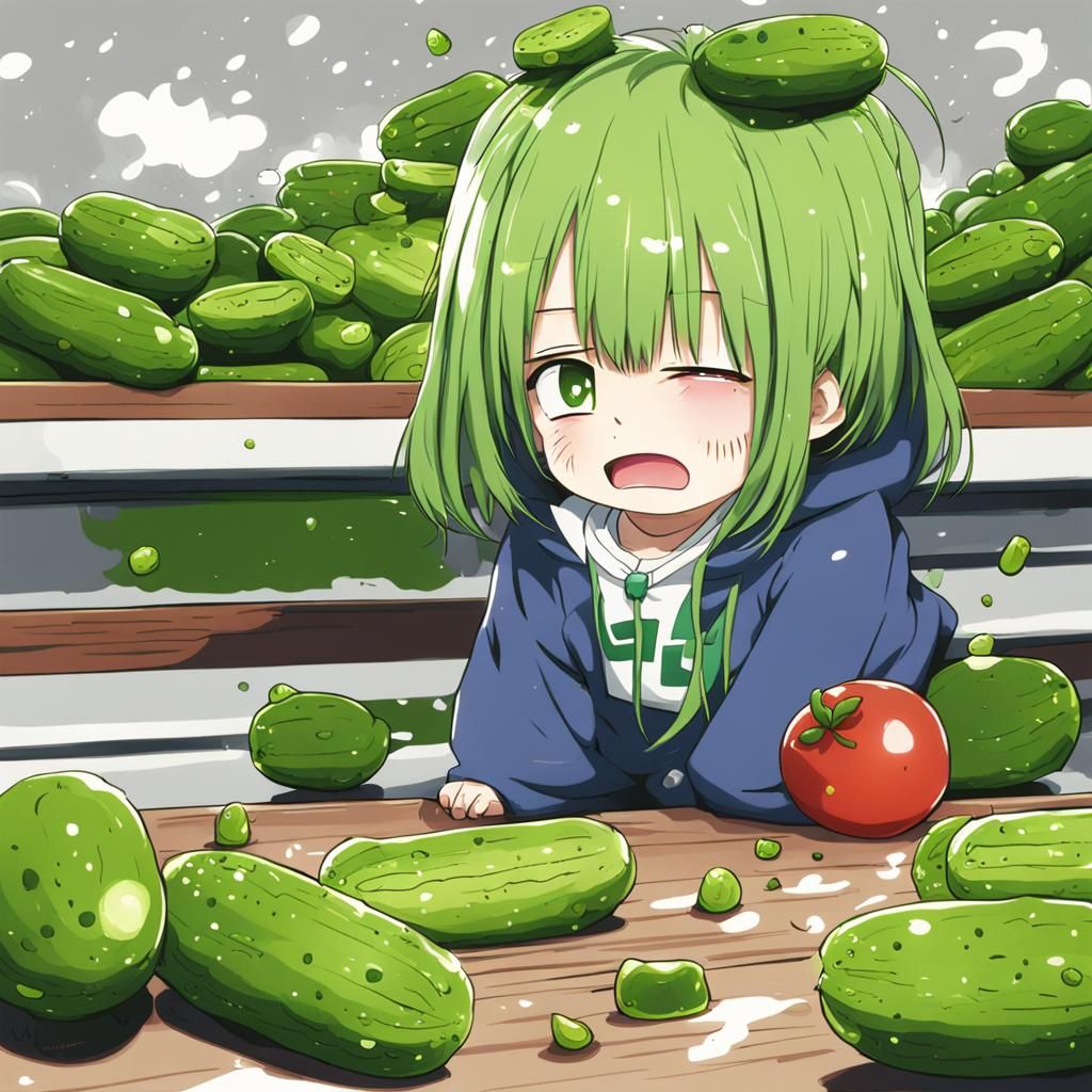 Crying Pickle in Anime Style