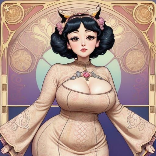 Elegant Anime Portrait in Art Nouveau Style
