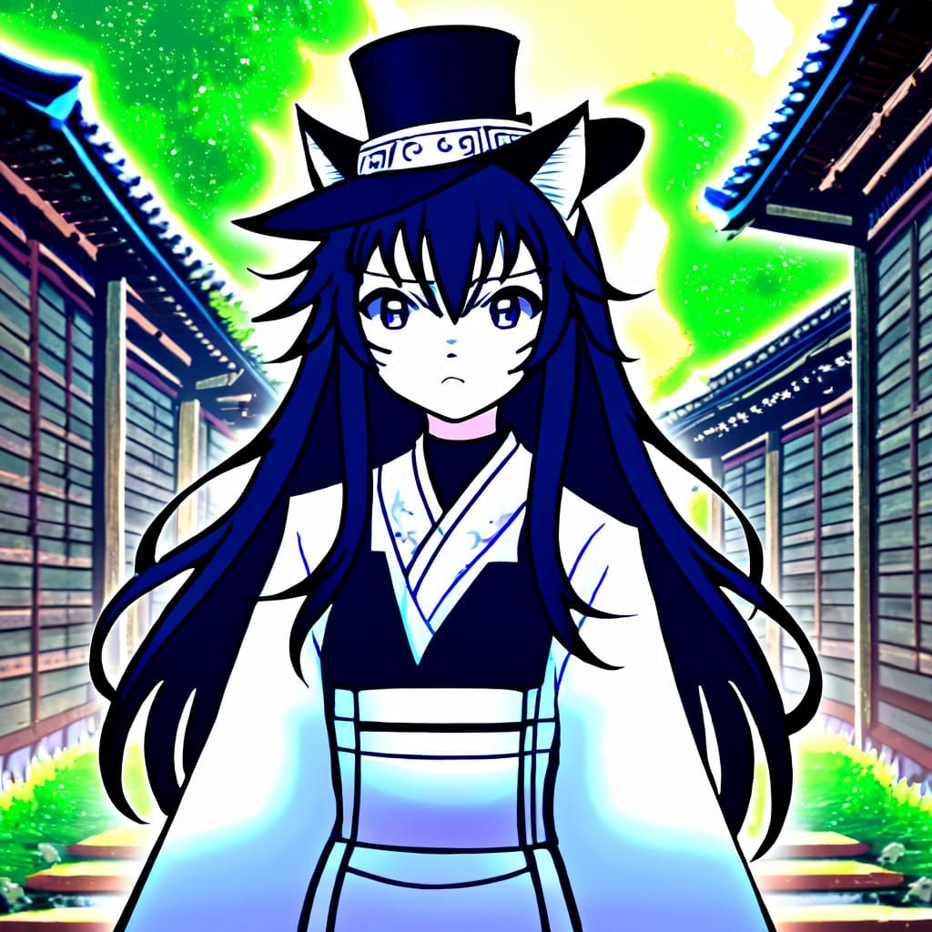 Manga Ghost Cat Hybrid in Ruined Temple