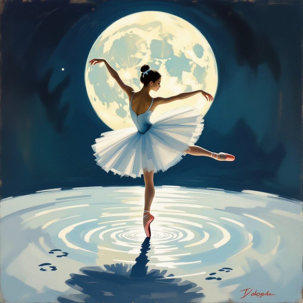 Ballet Dancer on Lunar Surface in Impressionistic Style
