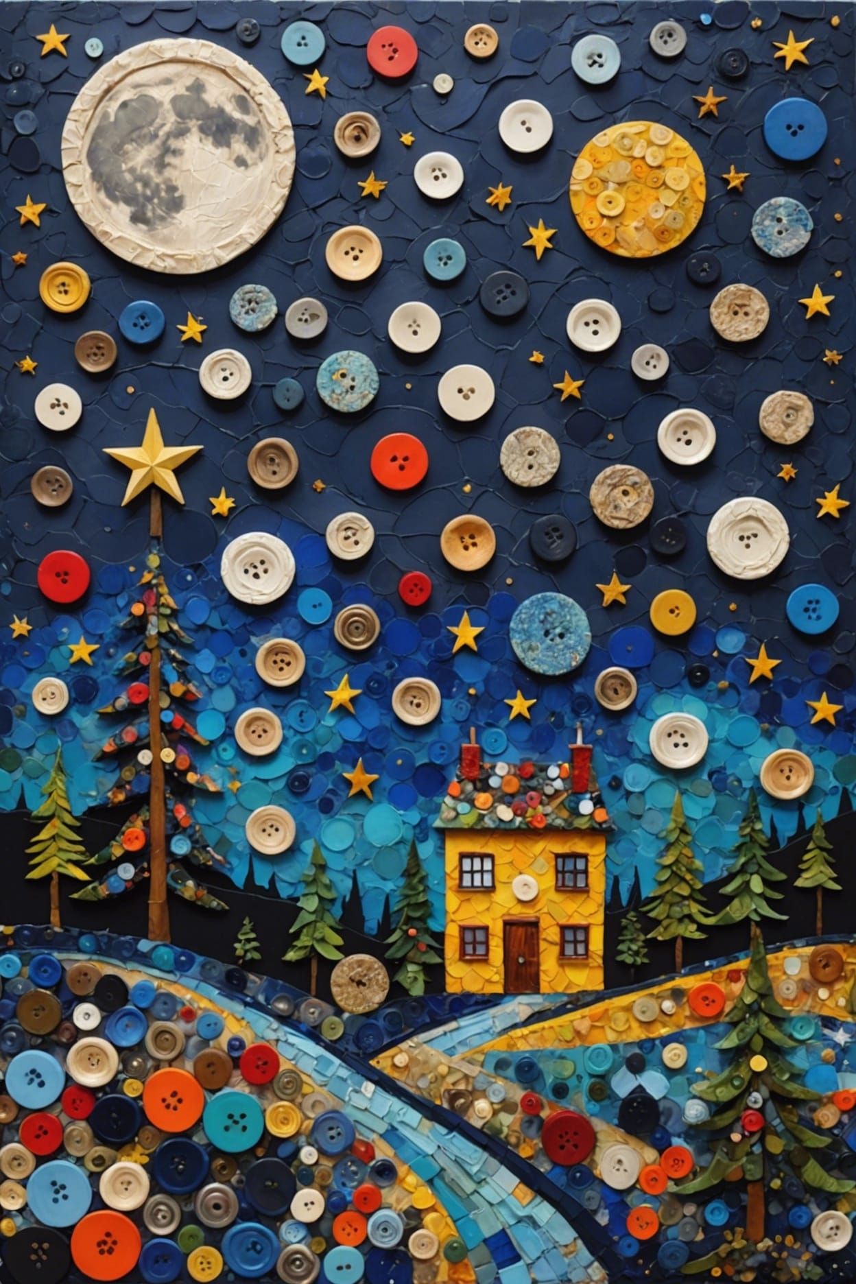Starry Night Collage in Impasto Style