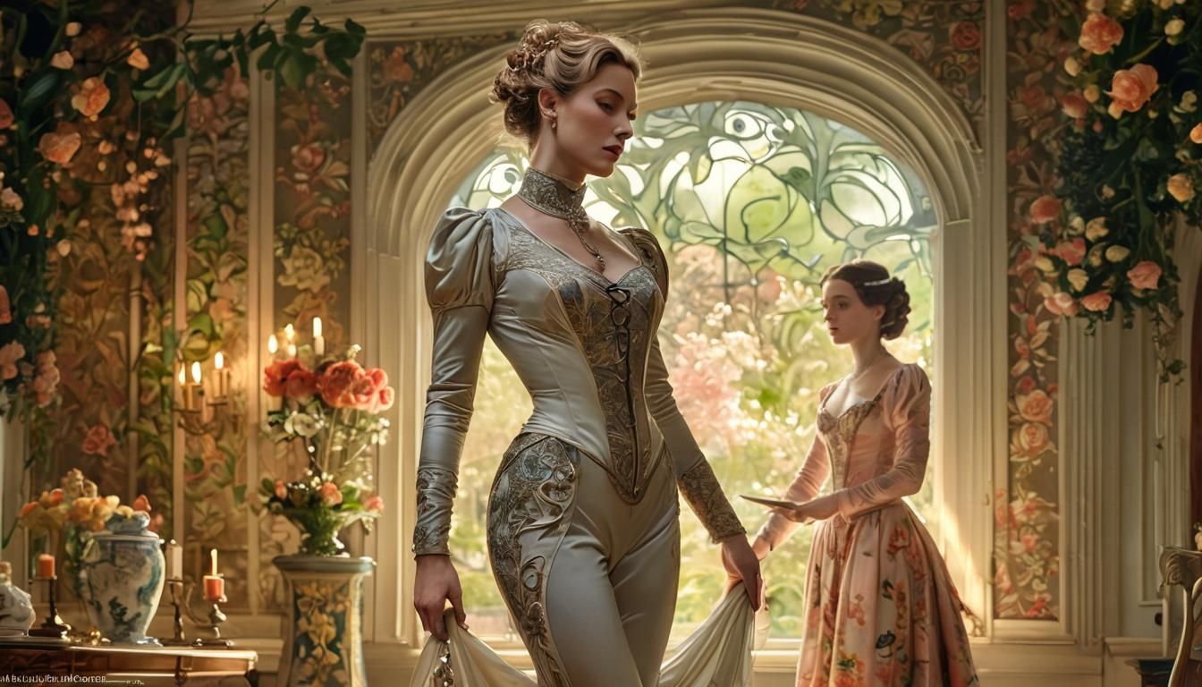 Android Governess in Edwardian Mansion: Art Nouveau Style