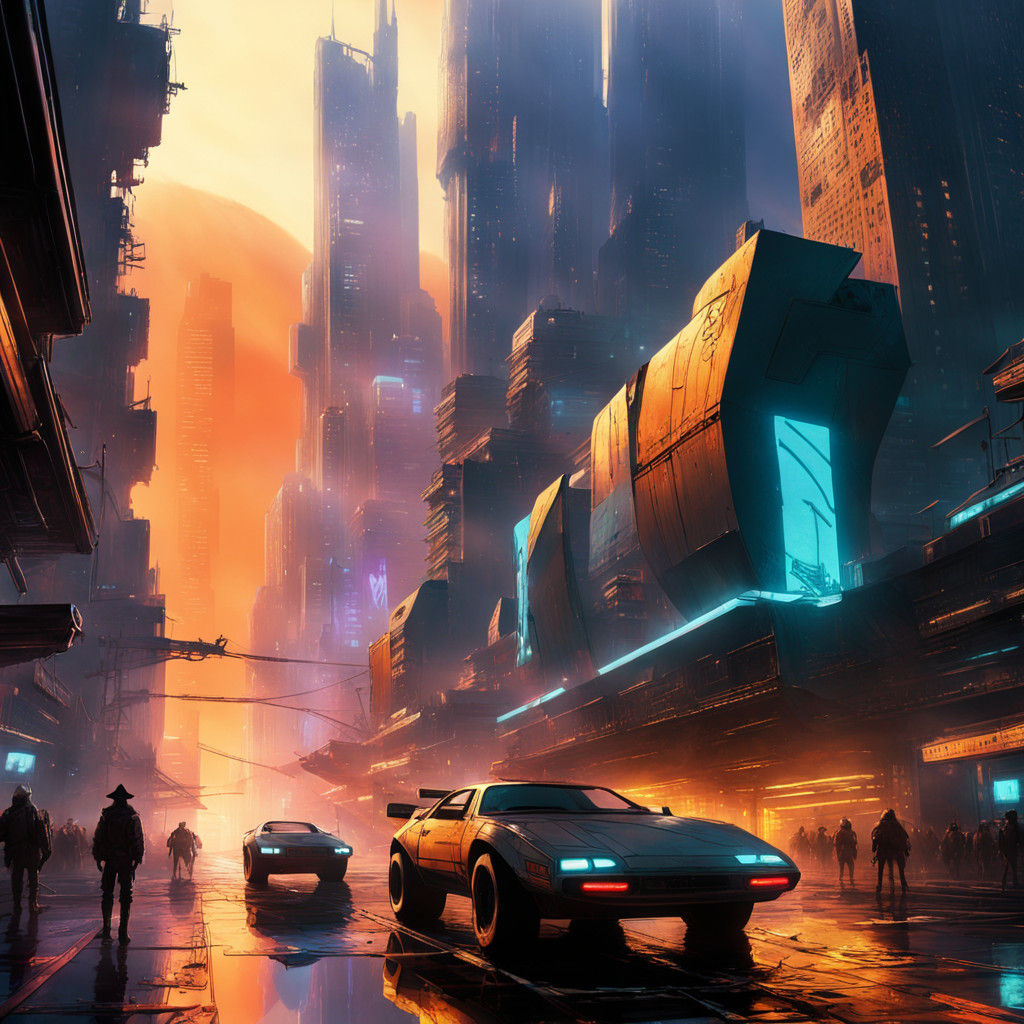 Cyberpunk Cityscape at Sunset