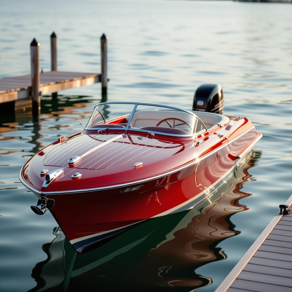 Glossy Red Riva-Style Speedboat with Brass Accents