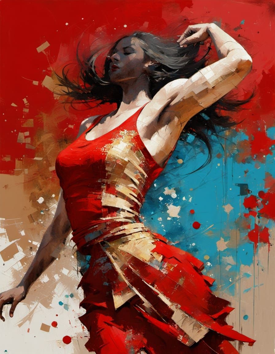 Woman in Red Dress: Andre Kohn Impressionism