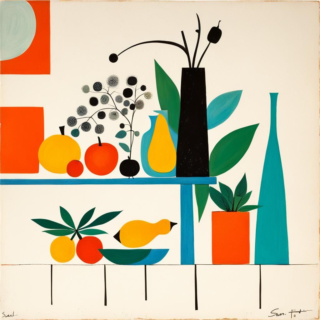 Colorful Still Life in Mid-Century Style