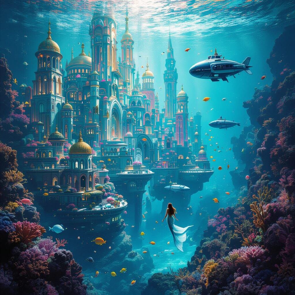 Breathtaking Underwater City of Coral and Mermaids