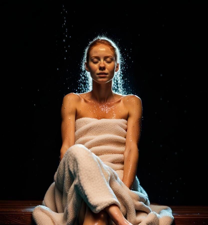 Beautiful Ginger Woman in Sauna: Cinematic Portrait