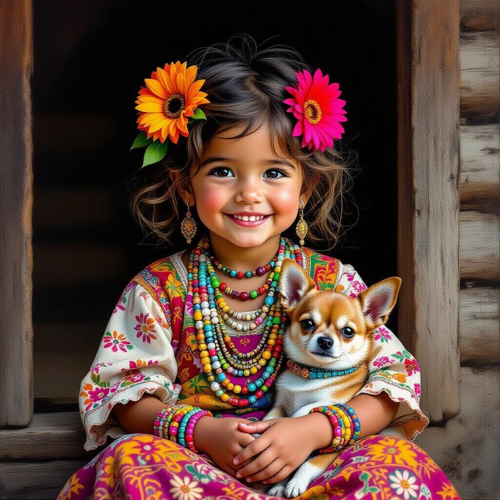 Child in Rustic Setting with Vibrant Accents