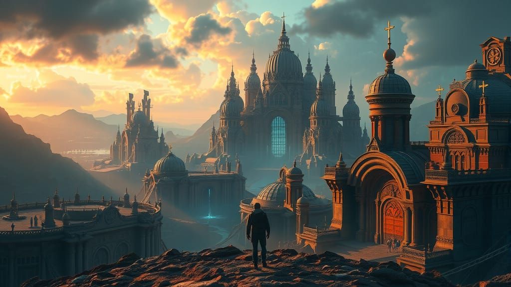 Epic Landscape with Detailed Architecture in Digital Matte P...