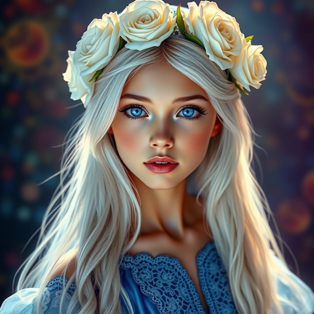 Hyper-Realistic Portrait of an Elegant Woman with White Hair...